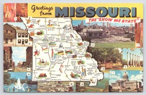 State View~Greetings From Missouri Map~Show Me State~Composite~Vintage Postcard