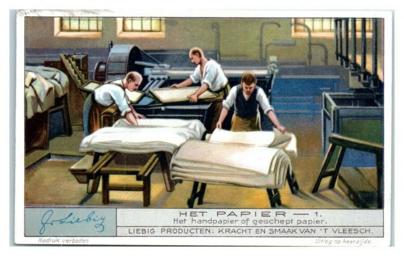 1932 Hand-Made Paper, Paper Making, Liebig Belgian Trade Card *VT32B