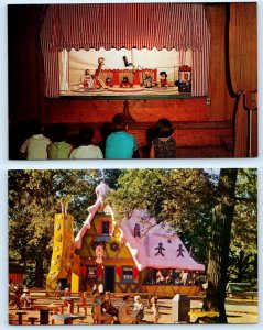 2 Postcard SANTA'S VILLAGE, Dundee IL~ PUPPET THEATRE Gingerbread House 1960s