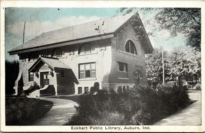 Vtg Auburn Indiana IN Eckhart Public Library 1920s Postcard