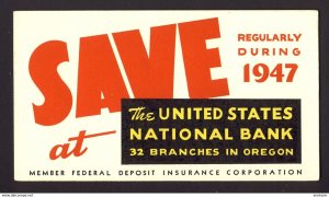 1947 United States National Bank 32 branches in Oregon - vintage blotter