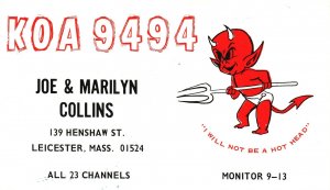 Vintage Postcard KOA 9494 Joe Marilyn Collins Red Devil Leicester Massachusetts