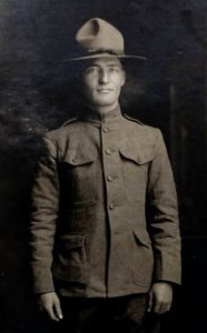 RPPC World War 1 Soldier In Dress Uniform Posing In Studio AZO postcard...