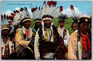 Vtg Native American Indians In Ceremonial Attire Dress 1940s Linen View Postcard