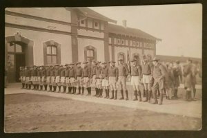Mint Hungary Boy Scouts Standing in Line at High School Real Picture Postcard