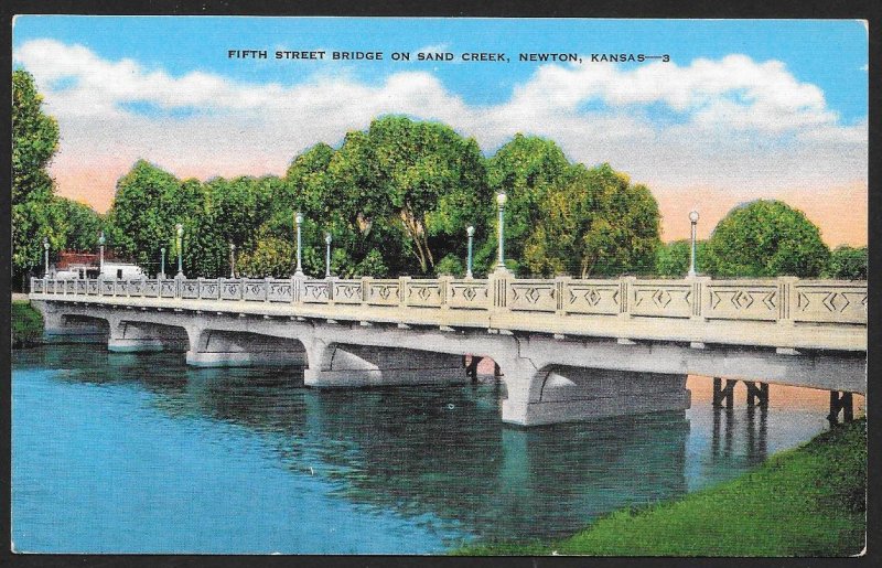 Fifth Street Bridge Sand Creek Newton Kansas Unused c1930s