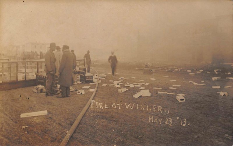 RPPC 1913 Fire Scene WINNER, SOUTH DAKOTA Tripp County SD Antique Photo Postcard