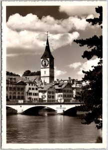 St. Peterskirche Protestant Church Zurich Switzerland Real Photo RPPC Postcard