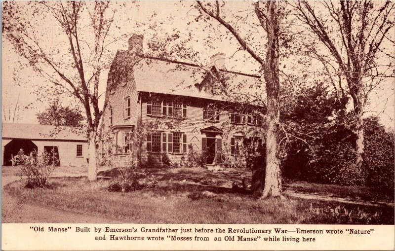 Historic Old Manse House Streetview Concord Massachusetts Sepia BW Postcard 