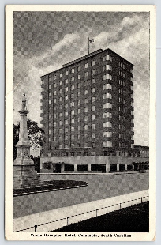 Columbia SC~Civil War Confederate General Monument by Wade Hampton Hotel 1940s 