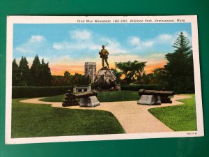 1940s CIVIL WAR MONUMENT Atkinson Park Newburyport Massachusetts Postcard