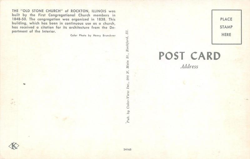 Rockton Illinois~First Congregational Church Old Stone Church~Info on Bk~1950s