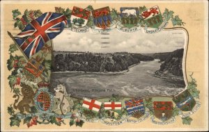 Canada Patriotic Embossed Crests Shield Border Niagara Falls c1910 Postcard