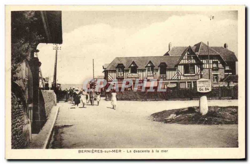 Old Postcard Bernieres sur Mer The descent to the sea