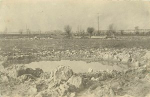 WWI RPPC Postcard Huge Crater from Mortar Shell Explosion w Water in it, Europe