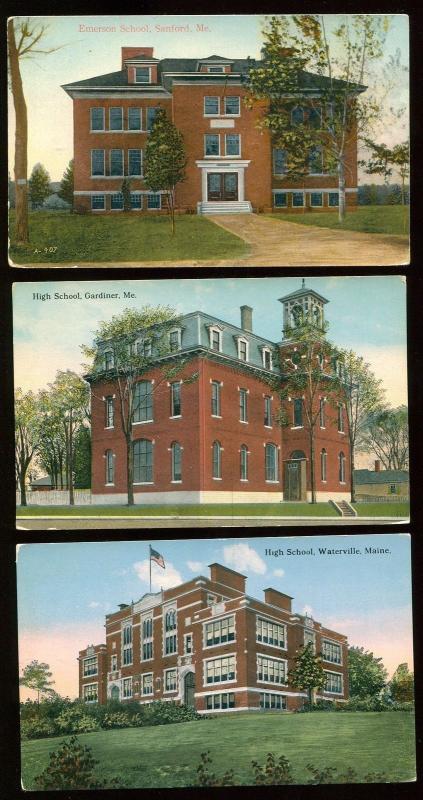 Nice Lot of 8 Early Postcards of Maine Schools circa 1910-20  FD4348