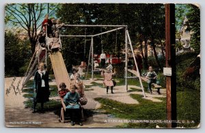 Seattle Washington~Children on Playground~Swing~Slide~Teeter Totter~c1910 PC