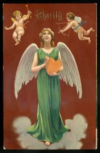 dc47 - CHARITY Postcard 1911 Embossed Angel Heart Cupids