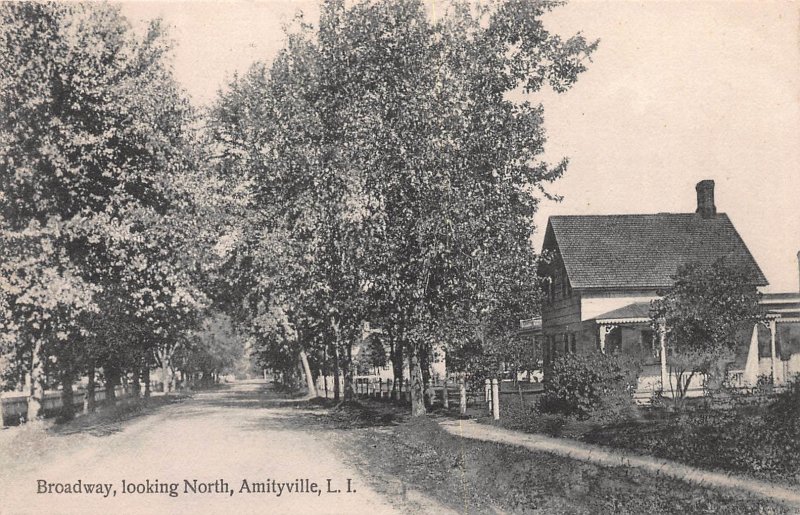 Broadway, Looking North, Amityville, Long Island, N.Y., Postcard, Used in 1910