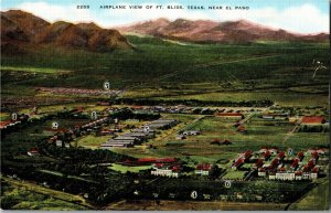 Aerial View Fort Bliss TX Near El Paso Linen Vintage Postcard F16
