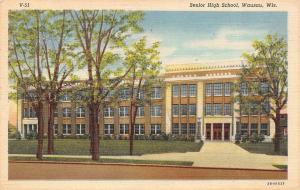 WAUSAU, WI Wisconsin   SENIOR HIGH SCHOOL   c1940's Curteich Linen Postcard