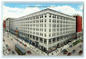 1948 Plankinton Arcade Building Trolley Cars Milwaukee Wisconsin WI Postcard 