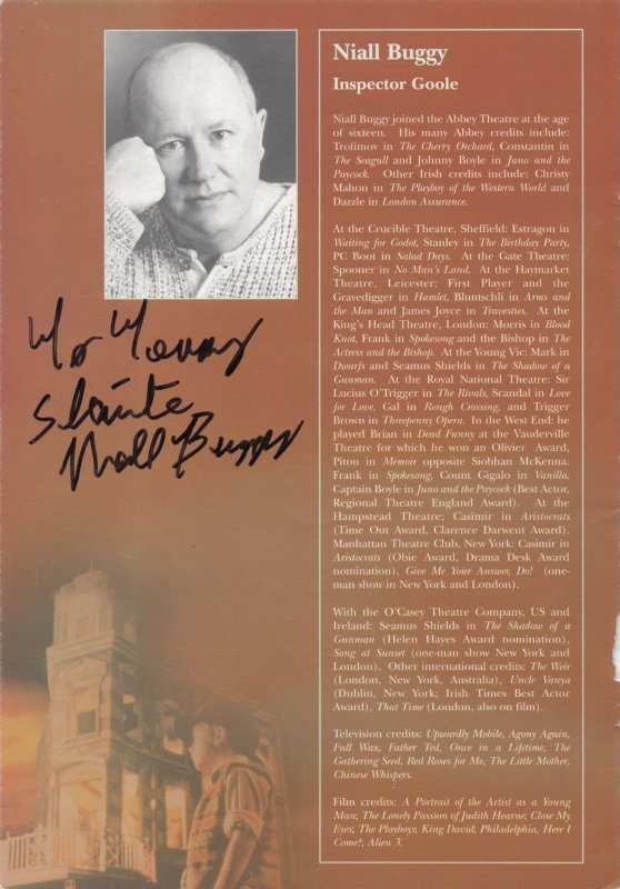 Niall Buggy Olivier Award Irish Actor Dead Funny Hand Signed Theatre Page
