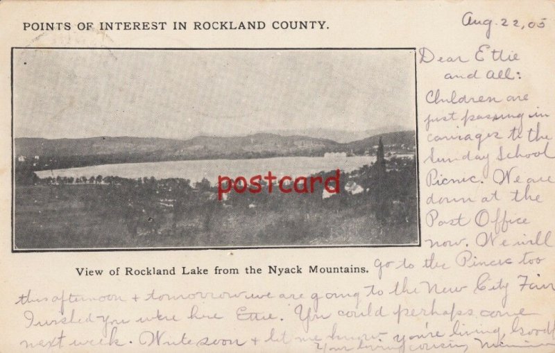 1905 ROCKLAND LAKE FROM NYACK MOUNTAINS NY mailed to Miss Ettie Harms, pm Nanuet