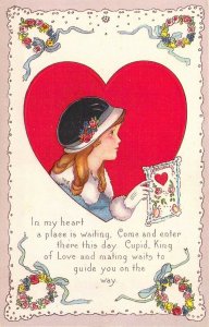 c.1907, Steicher, Beautiful Child and Heart,  Valentine,Old Post Card