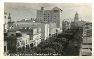 1930s RPPC Postcard Havana Cuba View of Prado, Seville & Capitol unposted