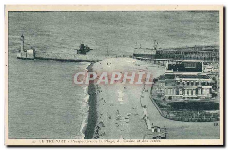 Postcard Old Casino Treport Beach and jetties Perspective