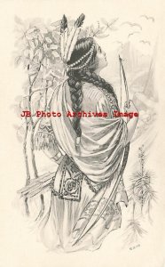 Native American Indian Woman Holding a Bow, Sepia, Gartner & Bender