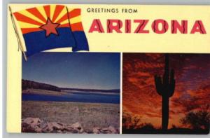 Postcard~Greetings From Arizona/AZ State Flag..Cactus