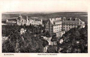 VINTAGE POSTCARD HOTEL FELIPE II AND MONASTERY AT EL ESCORIAL SPAIN RPPC 1950s