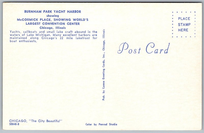 Vtg Chicago Illinois IL Burnham Park Yacht Harbor Convention Center Postcard