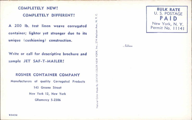 New York City NYC Rosner Container Co U.S. Parcel Post Packaging Ad PC