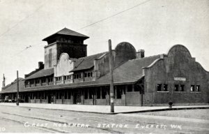 Everett WA Train Station Railroad Depot Postcard Great Northern Railway