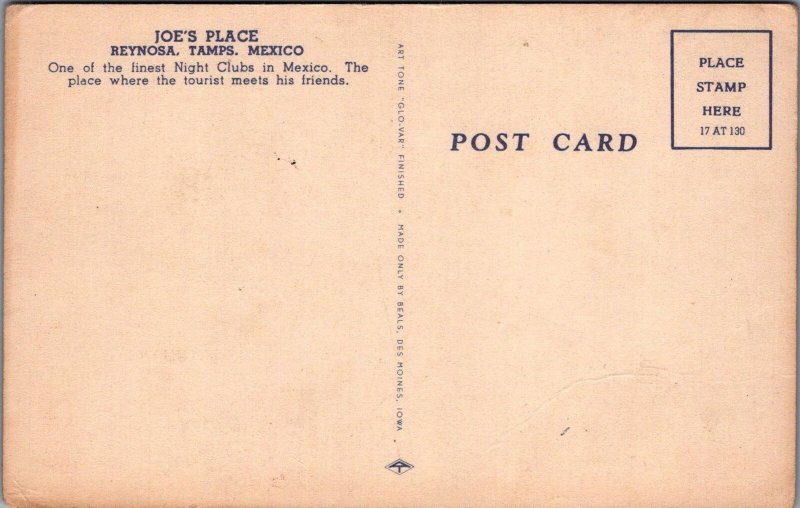 Postcard Joe's Place Reynosa Tamps Mexico