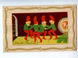 206843 NEW YEAR Dancing GNOME Dwarf X-MAS Vintage postcard