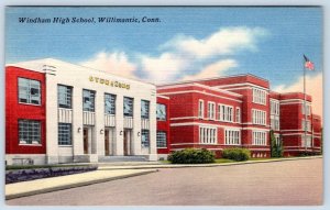 1930-50's WINDHAM HIGH SCHOOL WILLIMANTIC CONNECTICUT CT LINEN POSTCARD