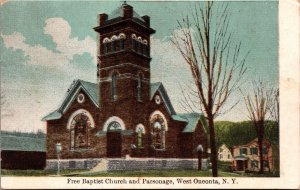 Postcard NY Free Baptist Church and Parsonage West Oneonta