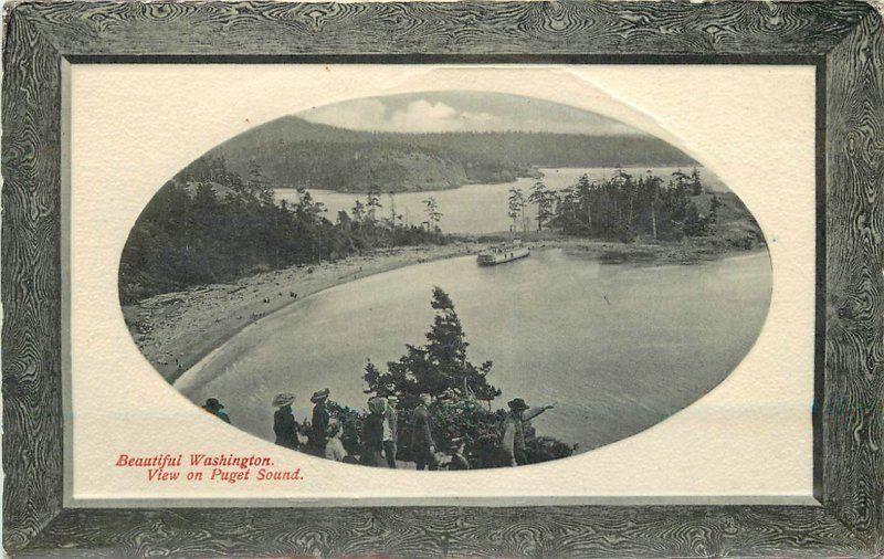 Beautiful Washington C-1910 View Puget Sound Frame Like PNC Glosso Series 1668