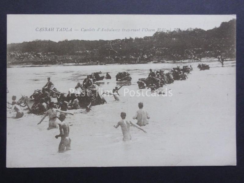 Morocco Casbah Tadla (Kasba) Soldiers on Horse back crossing river - early 1900