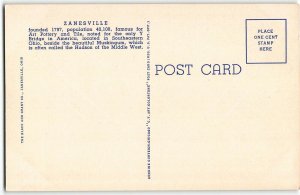 ZANESVILLE, OHIO Vintage Large Letter Linen Postcard - Y Bridge, Town Views 1938