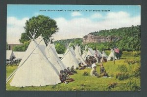 1946 Post Card Sioux Indian Camp In The Black Hills Of South Dakota