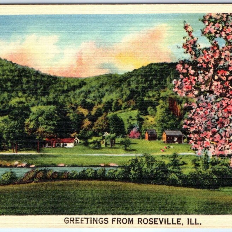 1933 Roseville, IL Greetings from Custom Teich Country Scene Farm Unposted A272