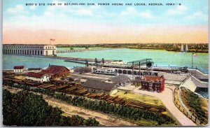 VINTAGE POSTCARD BIRD'S EYE VIEW OF THE POWER HOUSE & LOCKS AT KEOKUK IOWA