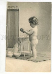 401706 CHILD Kid in Bath Room Vintage Clement Tournier PC