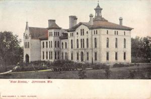 Jefferson Wisconsin High School Street View Antique Postcard K55700