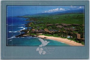 VINTAGE CONTINENTAL SIZE POSTCARD AERIAL VIEW OF THE SHERATON KAUAI POIPU BEACH